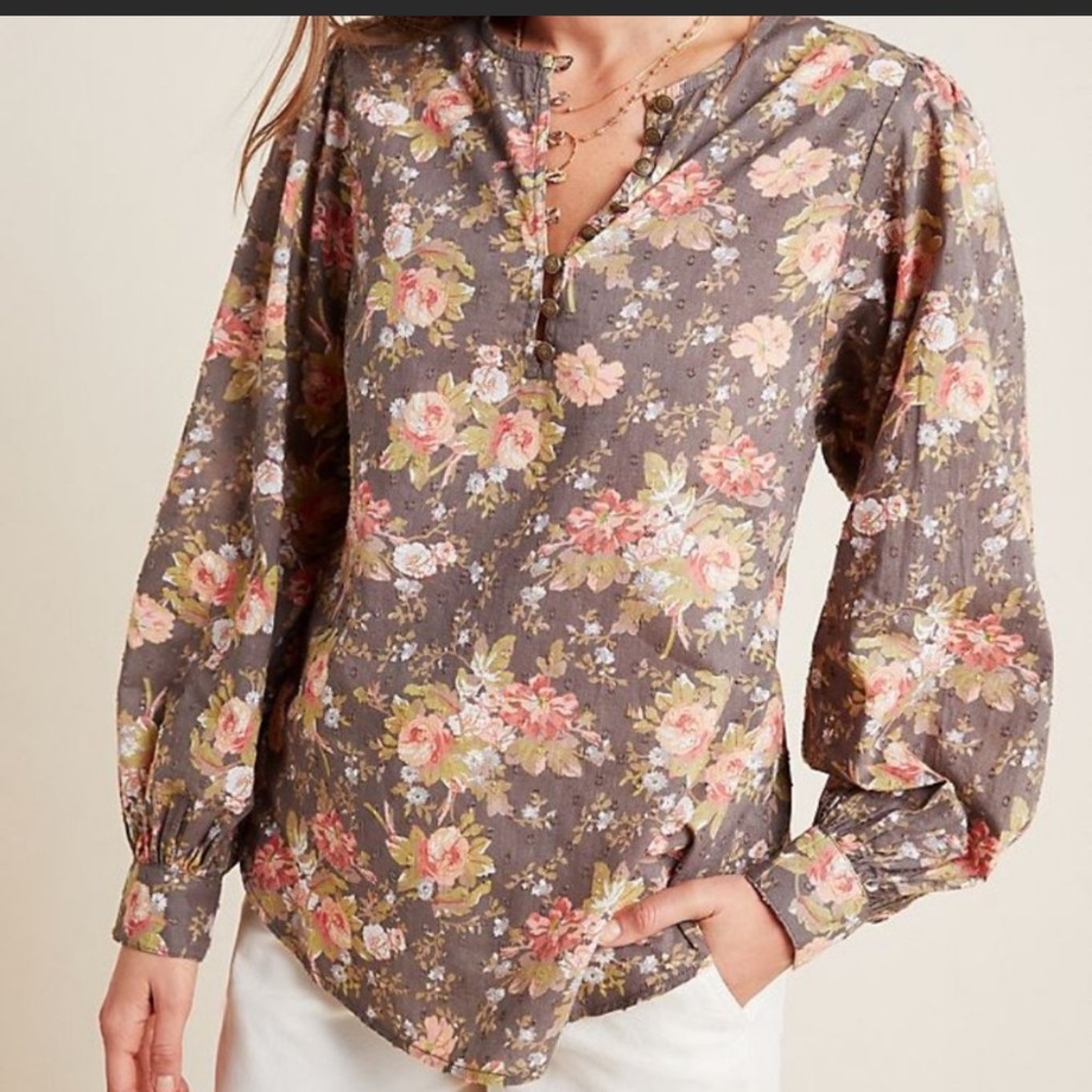 - Anthropologie floral long sleeve blouse / top